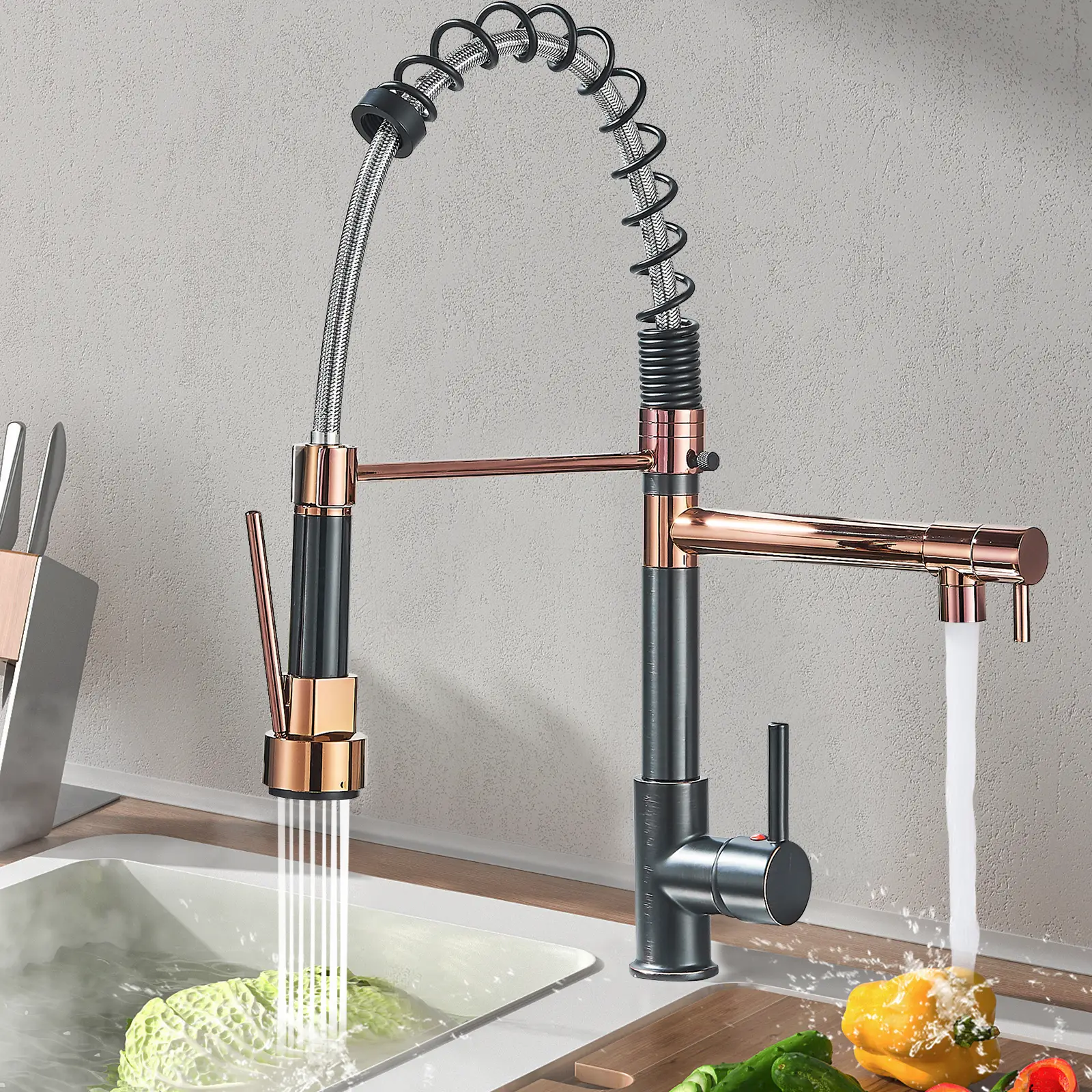 Senlesen Kitchen Faucet with Pull Down Spray Stainless Steel Single Handle Dual outlet Commercial Kitchen Sink Faucet High Arc Spring Faucet 1Hole Dec