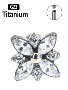 G23 Titanium Labret Ear Tragus Earring Stud, Internally Threaded Zircon Lip Ring, Punk Style Cartilage Helix Lobe Piercing, All Seasons Body Jewelry
