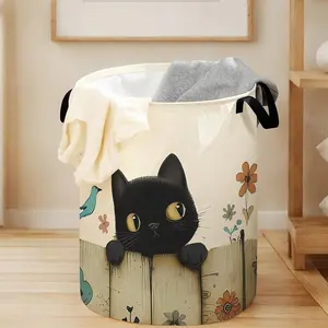 Cat Print Laundry Basket with Handles, Durable Large Capacity Foldable Storage Bin, Ideal for Clothes and Toy Organization, Laundry Hamper