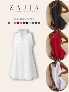 Women’s Boho Mini Dress, Chic Lightweight Cotton Blend Swing Dress with Frill Detail, Perfect for Beach & Resort Wear, Stylish Summer