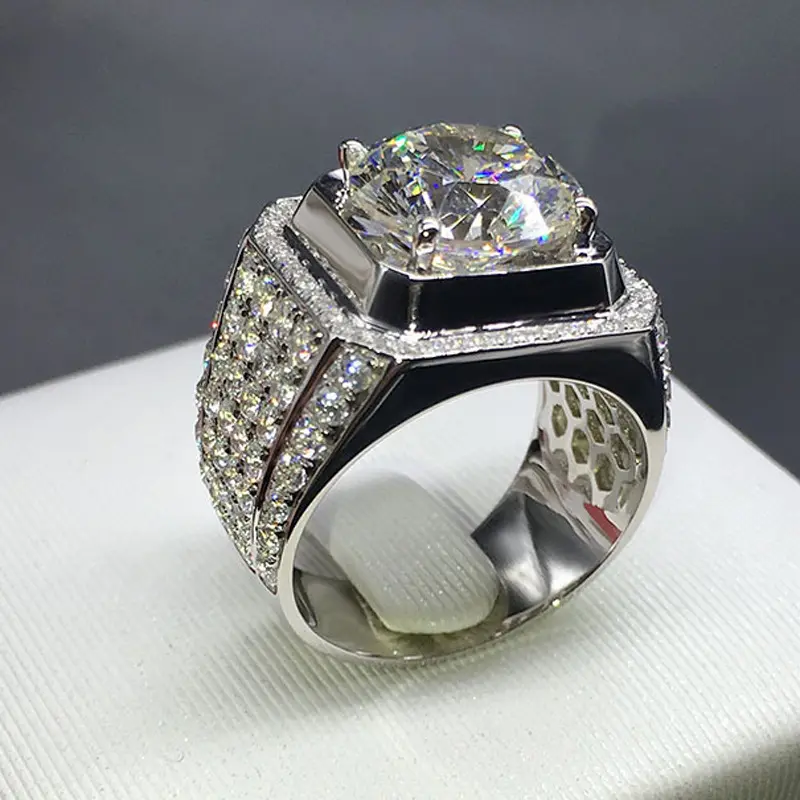 Mjz039 Full Diamond Shiny Large Honeycomb Big Boys 2 Karat Imitation Diamond Zirconium Wide Version Men's Diamond Ring