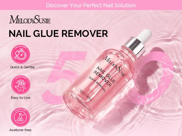 MelodySusie 50ML Nail Glue Remover for Press on Nails, Acetone Free Nail Polish Remover Multi-Functional Remover for Acrylic Tips Gentle Glue Remover with Stick