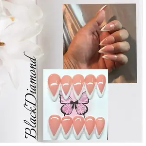 White Deep V Style French Design 10 PCS Handmade Acrylic Press On Nails - Glossy Finish, Available in Various Sizes and Shapes, Premium Quality