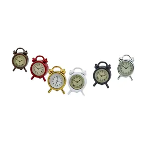 1pc Mini Vintage Metal Alarm Clock Decor Model, Mini Desktop Clock for Dollhouse Desk Decoration, Ideal for Model House Accessories