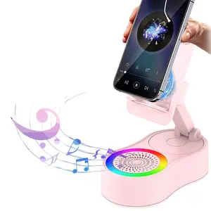 Wireless Induction Audio Bluetooth Speaker, 5in1 Phone Holder, Emergency Rechargeable (4000mAh) with Colorful Ambient Light Foldable for Tablet iPhone Android, Gifts for Men Women