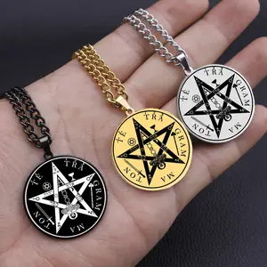 Tetragrammaton Necklace Stainless Steel Pentagram of Solomon Seal Pendant for Men