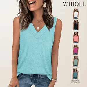 2026 Summer Western-Style Women's V-Neck Casual Loose-Fit Solid-Color Stretchy Tank Top (Sleeveless)1