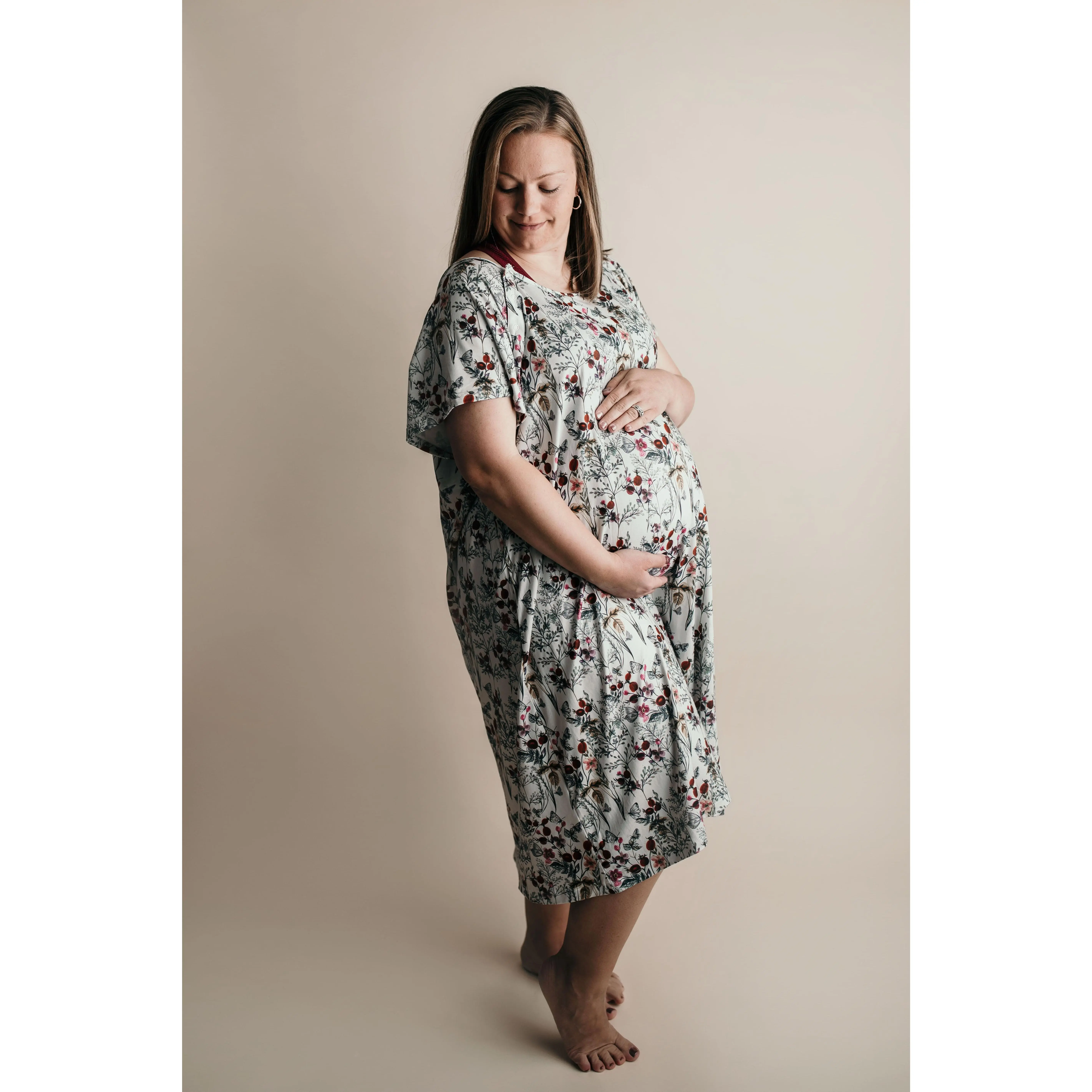 Plus Size Floral Mommy Labor and Delivery Nursing Gown