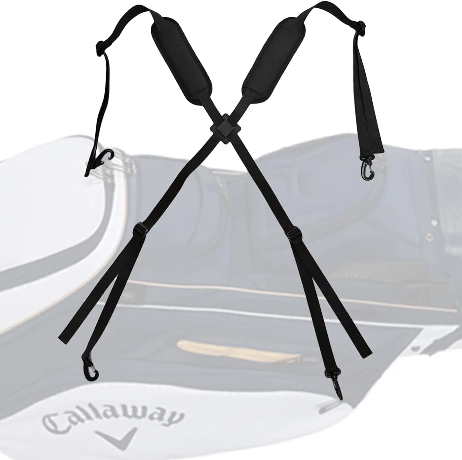 Golf Bag Cross Straps Replacement Universal Double Shoulder Strap Replacement Adjustable Padded for Most Bags Waterproof Backpack Carry Strap Golf Double Shoulder Bag Straps with 4Pcs Rotate Hooks
