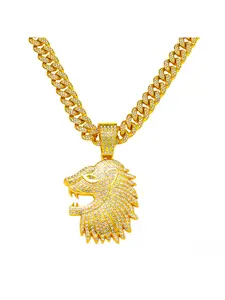 New European and American style men's full-diamond chain hip-hop style personalized animal lion head pendant necklace