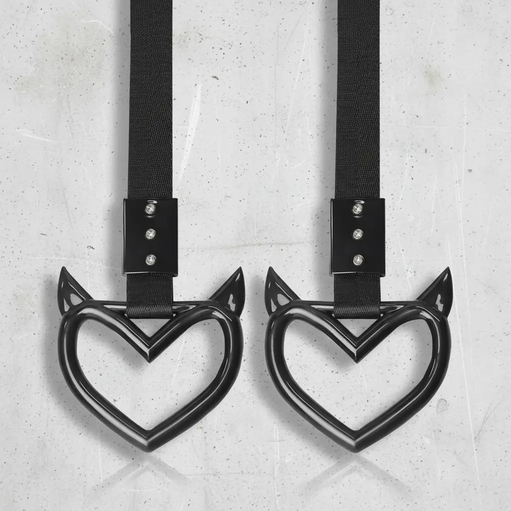 Black Devil Heart JDM Tsurikawa Drift Charm 2-Piece Car Interior and Exterior Handle Strap Set