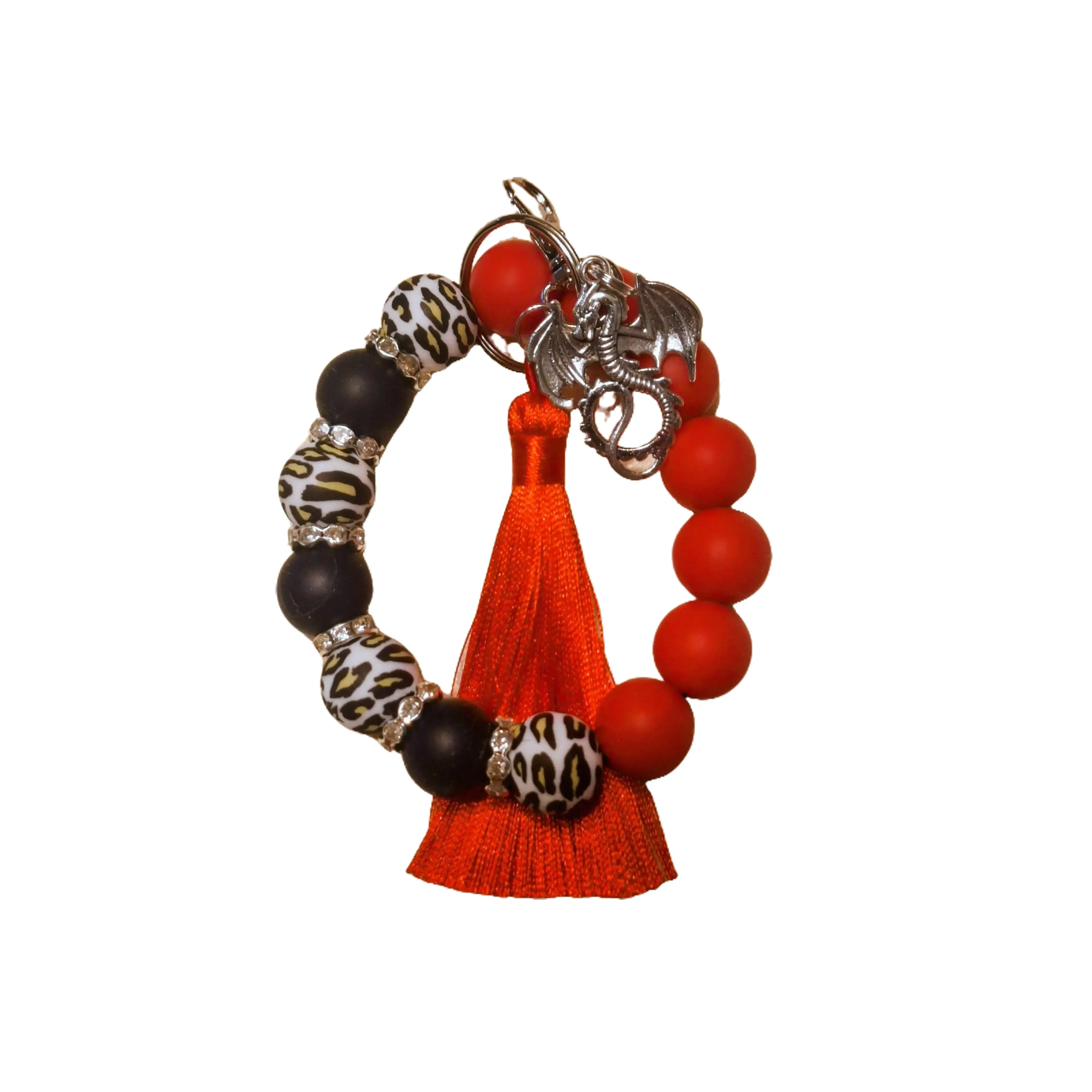 Wristlet Bead Keychain with Tassel and Silver Charm