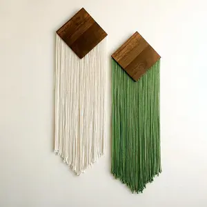 Wooden Top Macrame Fringe Wall Hanging, Boho Style Tassel Wall Decor, Wooden Wall Art, Wall Hanging Decor for Home Living Room Bedroom, Hangable