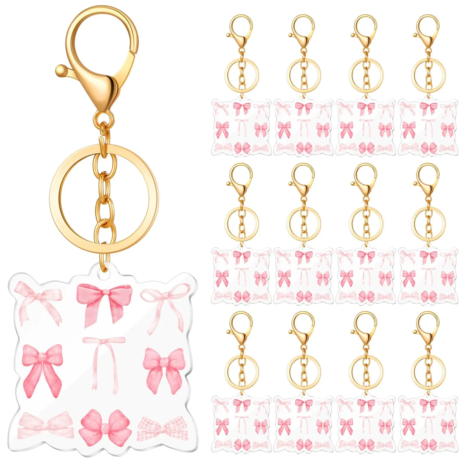 24 Pink Bow Party Favor Keychain Coquette Birthday Bulk Key Ring Graduation Gift For Cheer Dance Team Friends