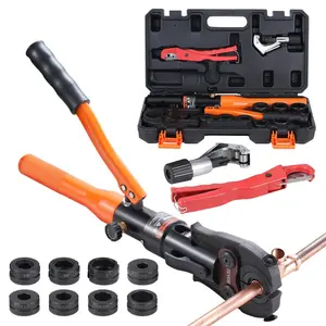 fathersdaygift VEVOR Copper Pipe Crimping Tool, Hydraulic Driven Press Tool with 1/2, 3/4, 1 Jaws for VUS Type Copper Pipes and 3/8, 1/2, 5/8, 3/4, 1 Jaws for ASTM F1807 Pex Pipe Copper Ring