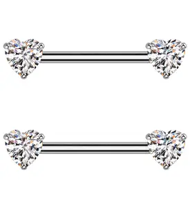Clear Heart CZ Threadless Titanium Nipple Barbell