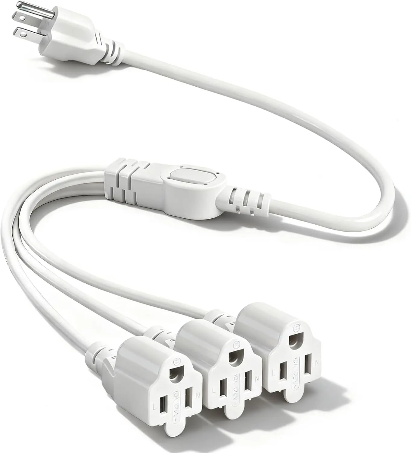3 Prong Outlet Splitter Extension Cord,1-to-3 Indoor Outdoor Extension Cord | 20 inch Y-Type power splitter,SJT 16AWG,UL Approved for home office Appliance,LED stage lights and electronics(white)