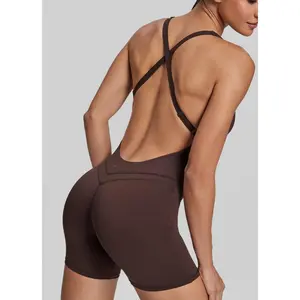 Form-Fitting Shorts Crossback Built-in Bra Sweat-Wicking Bodysuit | Gym Girl Collection | Breathable, Womenswear
