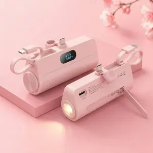 6500mAh Mini Portable Charger - 22.5W Fast Charging Power Bank with Digital Screen, Built-in Phone Holder, Flashlight, USB-C + Lightning Adapter for iPhone 16/15/14 & Android Phones, Fast Power Banks