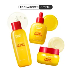 EQQUALBERRY Vitamin C Brightening Skincare Set – Toner, Serum & Cream Trio with Niacinamide (5%) & Tranexamic Acid (3%) | Dark Spot & Uneven Tone Care | Hydrating Ceramide Barrier Support