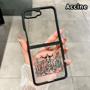 Western MAMA Pattern Shockproof Folding Case for Z Flip 7/6/5/4, Central Axis Guard and Camera Protection Transparent Silicone TPU Phone Case