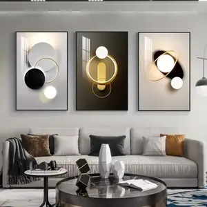 3 Pieces Optional Wooden Frame Set Modern Abstract Geometric Wall Art Canvas Painting Round Wall Poster Painting Living Room Bedroom Home Decor Wall Decor Poster Many Home Decor Wall Picture