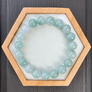 B24129-H Certified Untreated Grade A Jade Bracelet - 10mm Round Beads (Green with Floral Pattern)
