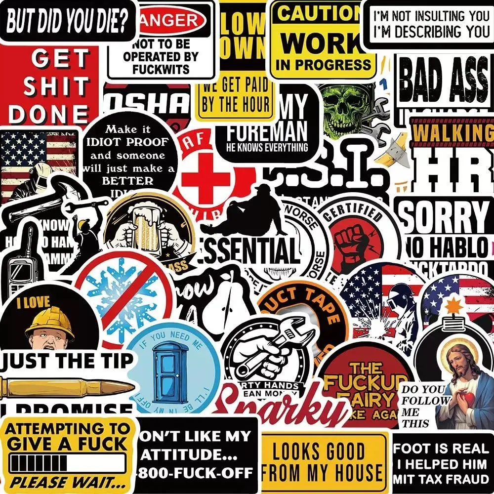 Safety Helmet Sticker, 50pcs/set DIY Waterproof Sticker, Decorative Sticker for Water Bottle, Laptop, Bumper, Car and Phone, Ornaments, Sticker for Cars, Car Stickers, Decals, Includes Sticker