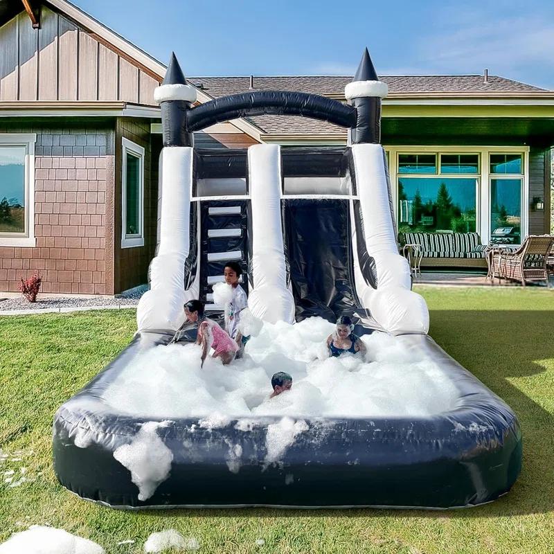 Commercial-Grade Large Water Slide,  Inflatable Water Slide for Kids&Adults Commercial Water Slide and Splash Pool, Giant Commercial-Grade Inflatable Water Slide, Swimming Pool, Large Waterslide, Wet/Dry Use, Summer Fun, Black