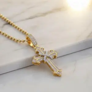King Of Bling's 925 Sterling Yellow Silver 1.50ct VVS D Clr.Moissanite Cross Pendant Men/ Women.