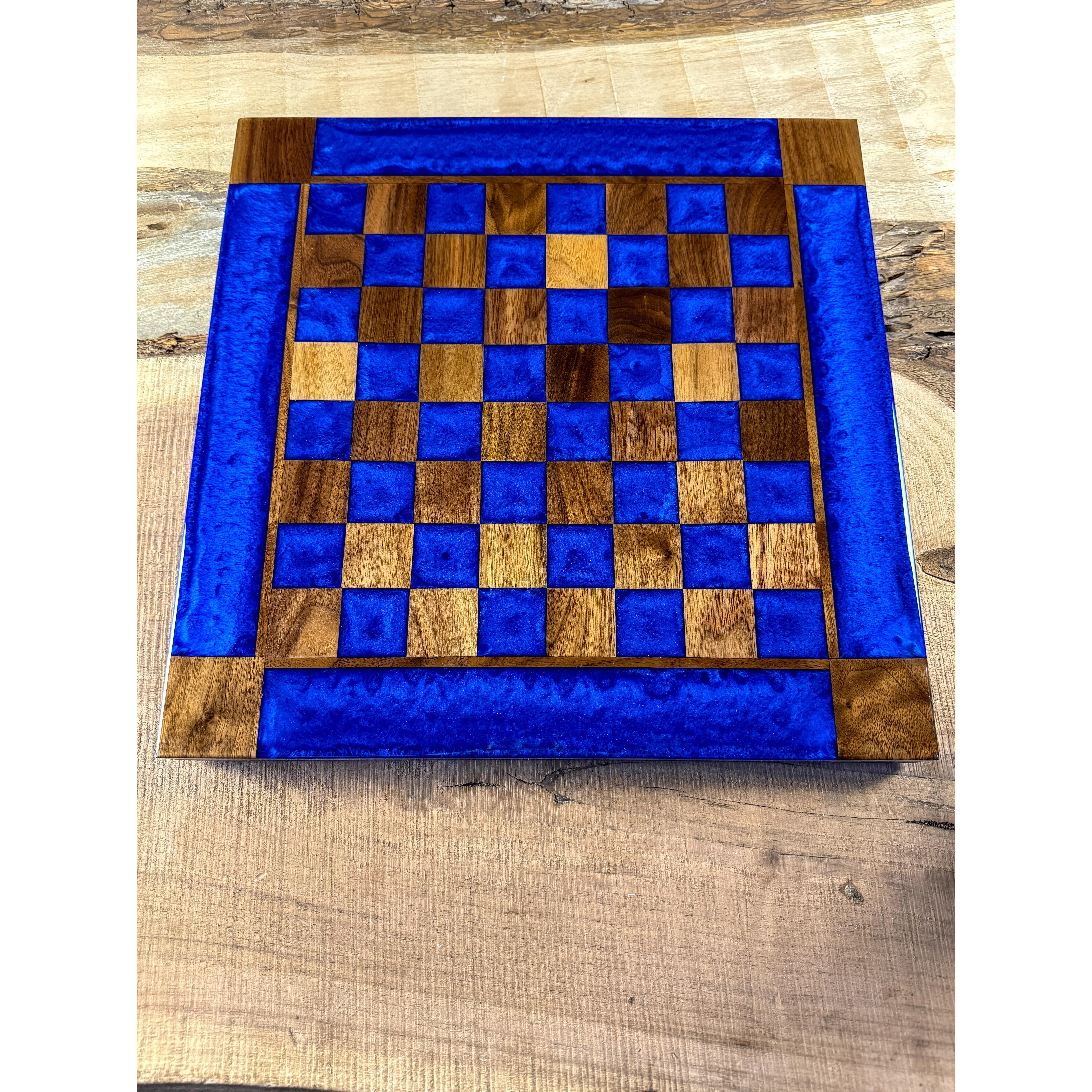Deep Blue Walnut Chess Board (Chess Set Included)