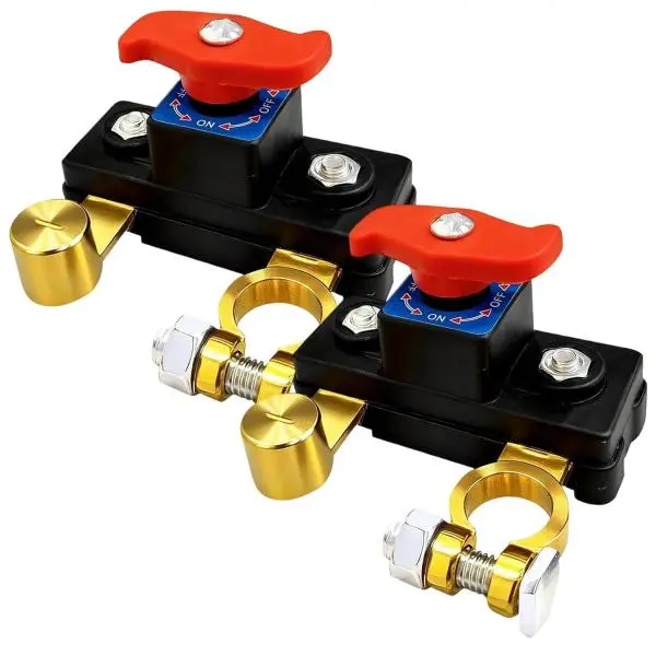 2Pcs Car Battery Cut Off Switch, Universal Fit Rotary Type Pure Copper 12V-24V Dual Tool-Free On/Off Disconnect Breaker with Brass Contacts, Heavy-Duty Hardware for Vehicles