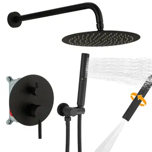 BESy Shower System with 10 Inch Round Rain Shower Head and Handheld Wall Mounted, High Pressure Rainfall Shower Faucet Fixture Combo Set with 2 in 1 Handheld Showerhead for Bathroom, Matte Black wall mount rain shower