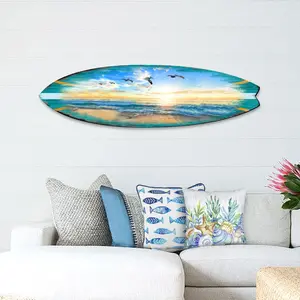Designocracy 8490103HS-36 36 x 10 x 1 in. Sunset Surfboard Coastal Door Hanger Wall Decor - Medium