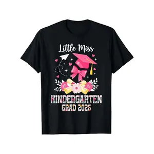 Little Miss Kindergarten Grad 2026 Boys & Girls T-Shirt - Soft Breathable Cotton Short Sleeve Round Neck Tee with Kindergarten Graduation Print, Suitable for Graduation Outfits, Machine Washable Clothing