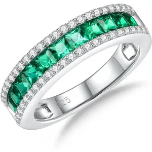 925 Sterling Silver Thick Band Rings for Women Men Channel Set Half Eternity Wedding Anniversary Band  Gemstone Birthstone Ring princess cut ring halorings