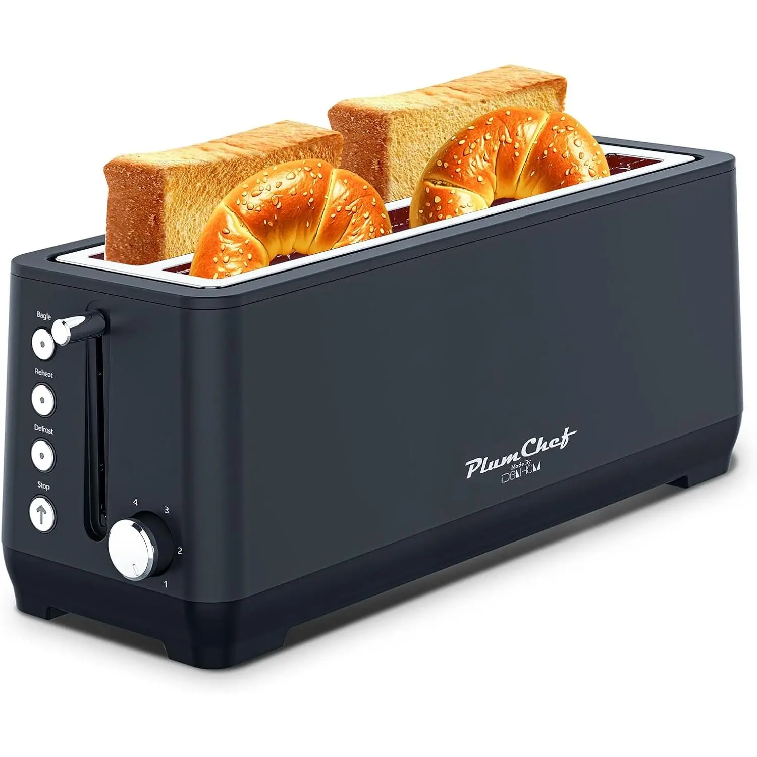 4-Slice Stainless Steel Kitchen Toaster with Extra-Wide Long Slots, Warming Rack, Removable Crumb Tray, 6 Browning Settings, Bagel/Defrost/Reheat Functions, 1350W Matte Blue