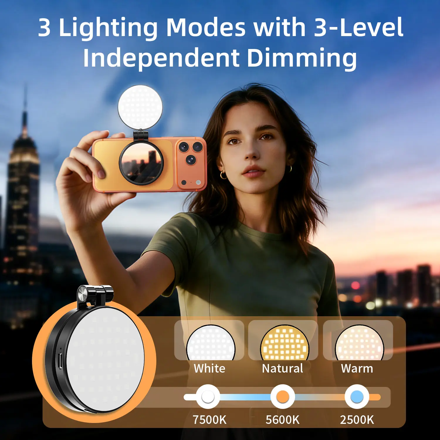 Magnetic Selfie Light, LED Fill Light Compatible with Magsafe, LED Selfie Ring Light Included Sticky Ring for Phones, for Selfies/Photography/TikTok/Zoom Calls/Video Conference Color White