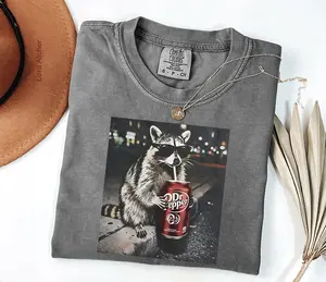 Funny Raccoon Drinking Dr Pepper Shirt, Retro Cool Raccoon Tee,Vintage Trash Panda Graphic Shirt, Dank Meme Gen Z Gift,Soda Lover Streetwear, 4th of July Shirt- LORA ATCHER