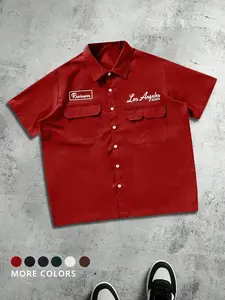 Men's Plus Size Casual Loose Fit Work Shirt, Button Front, Square Short Sleeve, Multiple Pockets, Urban Style, Perfect Gift
