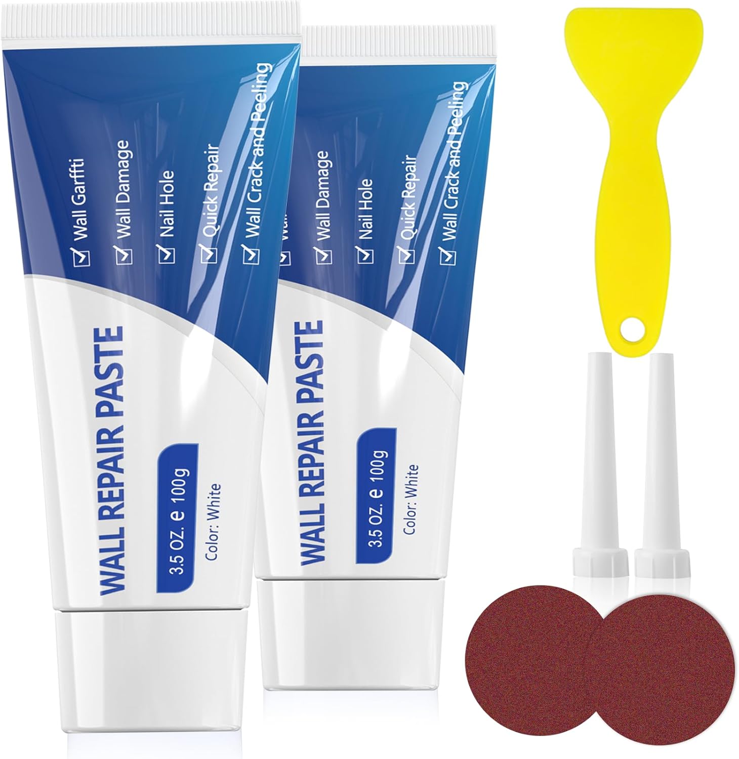 SEISSO Drywall Repair Kit, White- Wall Mending Agent 250 g* 2, Wall Repair Paste Plaster, 1 Pack Wall Putty, Repair Tape and Wall Repair Patch with 2inch 4inch, Quick Fill Crack and Nail Hole