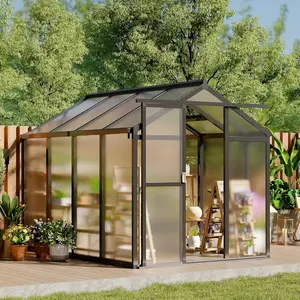 【Christmas Gift】6x10 Ft Outdoor Greenhouses with Roof Vents and Sliding Doors, Aluminum Frame Polycarbonate Accessible , for Outdoor Gardens and Backyards, Black