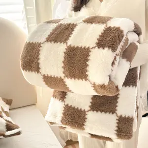 Plaid Pattern Flannel Blanket, Soft Comfortable Throw Blanket, Lightweight Cozy Blanket, Air-conditioned Room Blanket, Warm Nap Blanket for Home Office Outdoor Camping