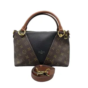 Pre-owned Louis Vuitton LEATHER Crossbody Bags LV Tote BB Monogram Canvas with Black Grained and Tan Handles