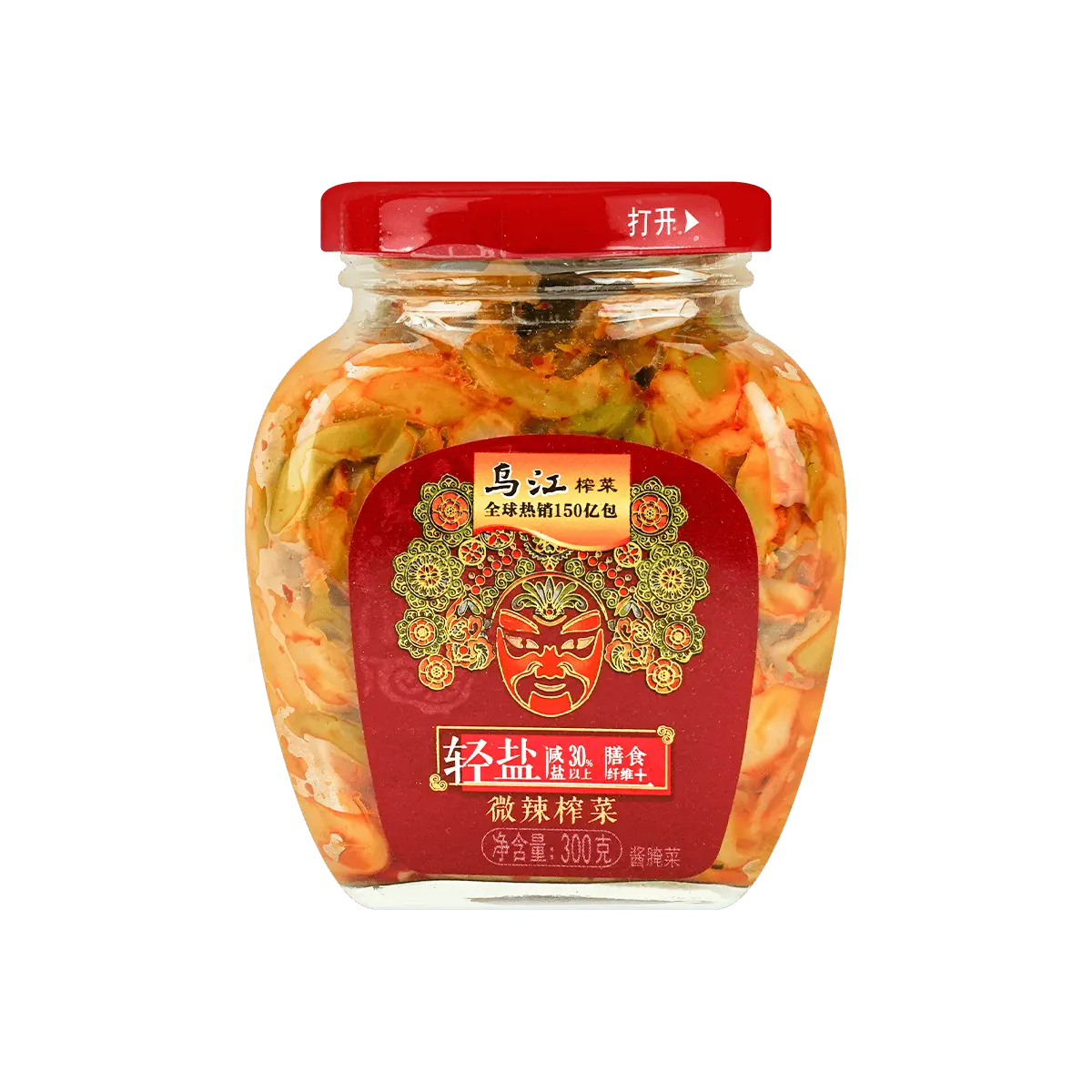 WUJIAN Lightly Salted Spicy Preserved Mustard Greens Jar - 300g, Perfect Side Dish for Rice, Authentic Chinese Flavor