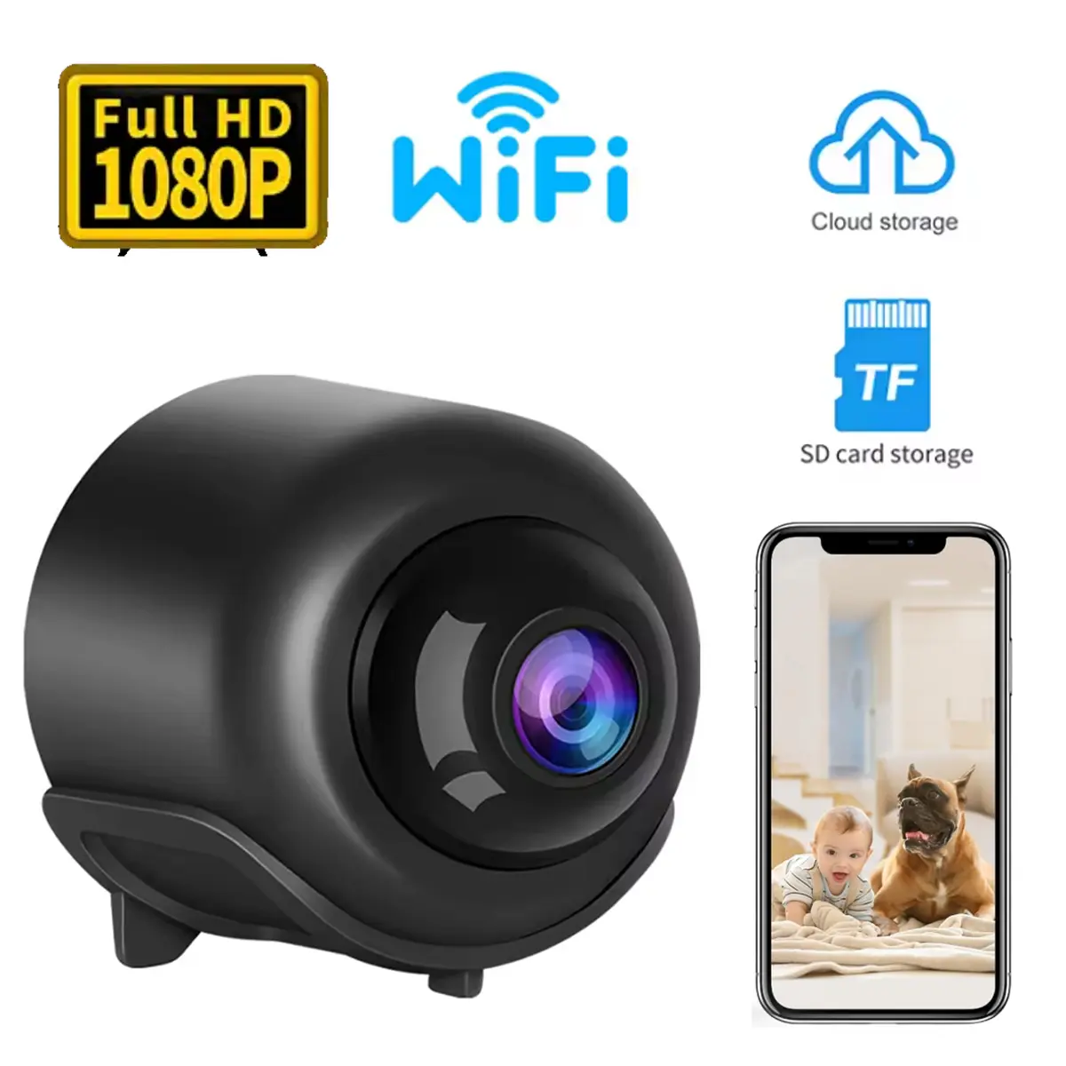 Indoor Home Security Camera Wireless Wifi Camera 1080P HD Night Vision Motion Detection 24/7 Recording Easy Setup for Pet Apartment Wireless Cameras for Home Security