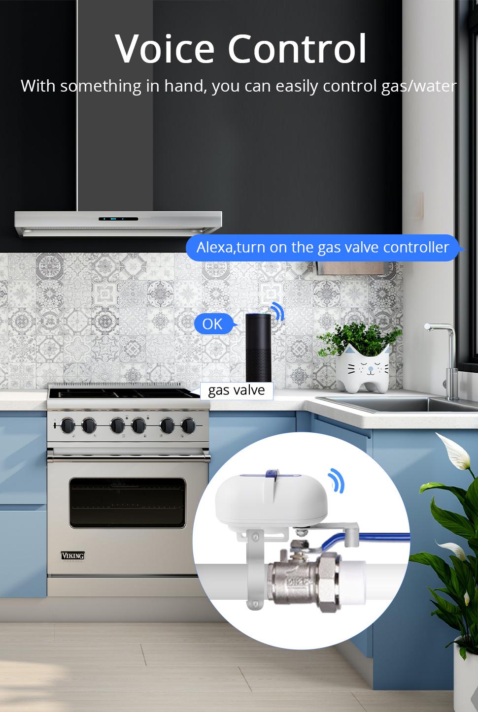 Smart Water Valve, WiFi Water Shutoff Valve Works with Alexa & Google Voice Control Smart Life App Control, Remote Water ShutOff Valve, Easy Install on 1/2" to 1" in Pipe (WiFi Version)