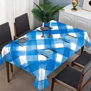 Blue Checkered Tablecloth Set, Fabric, Suitable for Dining Tables, Tea Tables, TV Stands, Picnic Mats, Home and Party Use