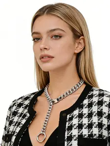 Fashion Women's Silver Color Tail Chain, 11mm Stainless Steel Cuban Necklace, Waterproof, Anti-Allergy, Hip-Hop Style, Valentine's Gift