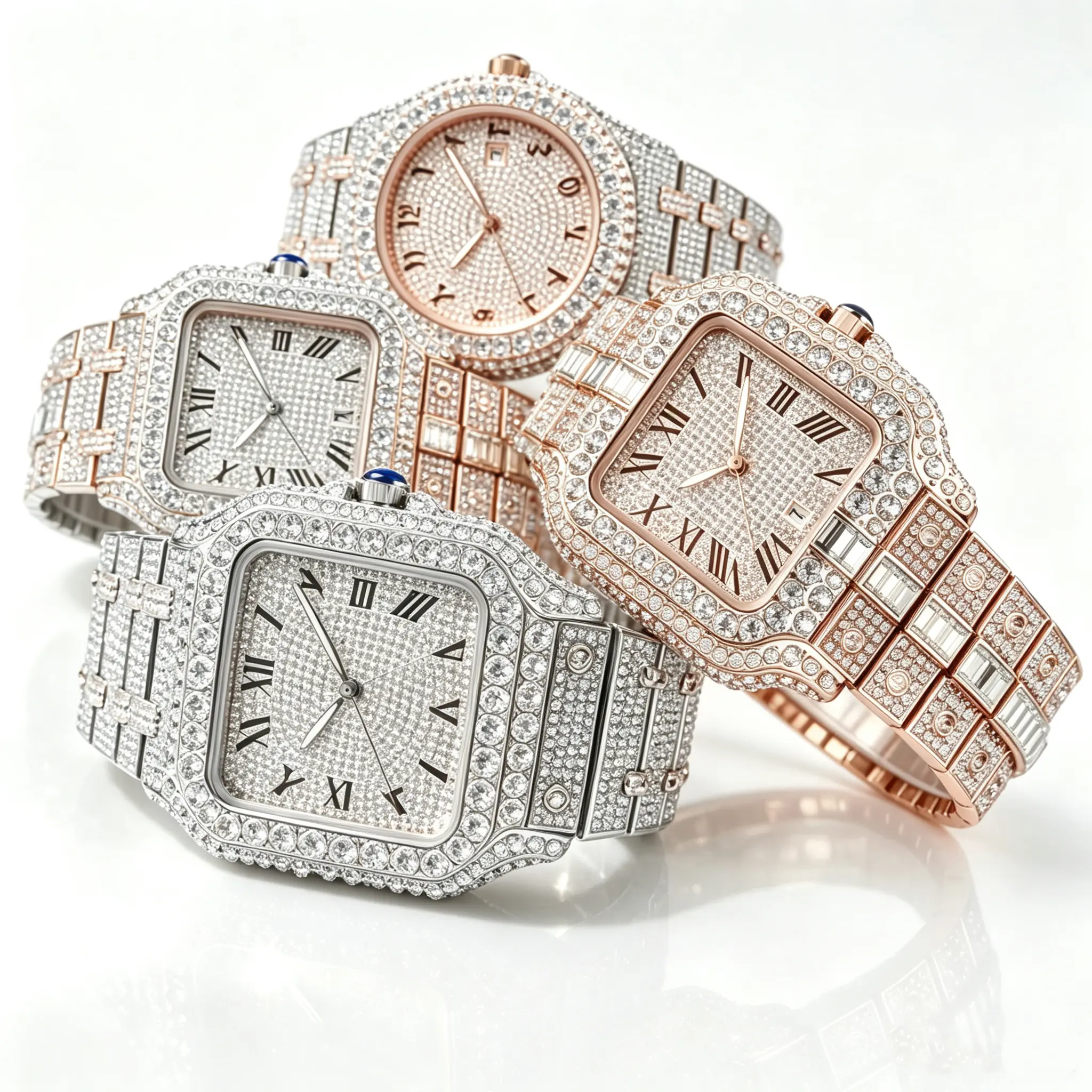 Men's Iced Out Square Face Watch with Square CZ, Moissanite Crystal Accents, Waterproof Design - Men's Accessories for Business Parties